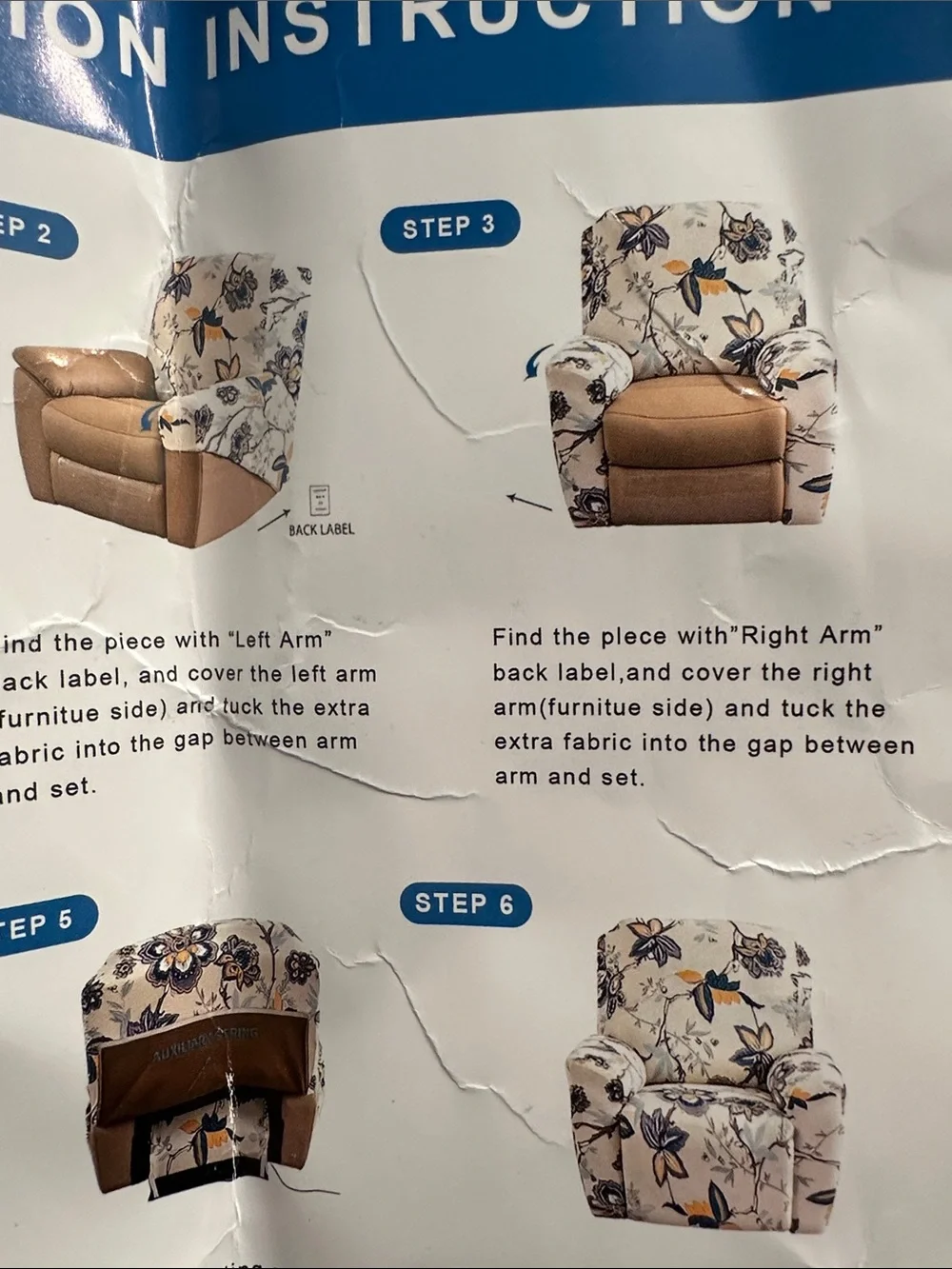 4-Piece Floral Recliner Slipcover Set - Blue & Yellow Floral